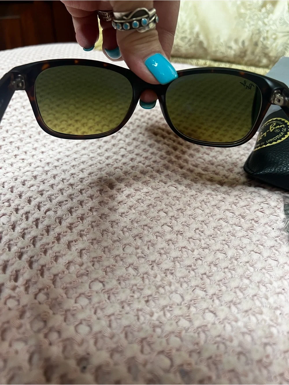 Ray-Ban RB2132 New Wayfarer 894/76 Tortoise Green Sunglasses 55mm